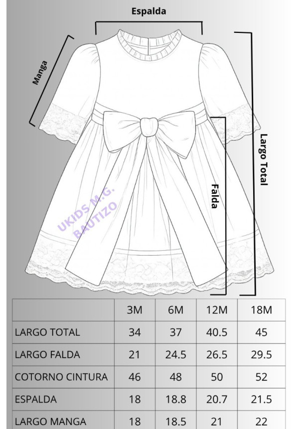 Vestido de Bautizo para Niña en Lino 100% con Lazo y Encaje color beige 