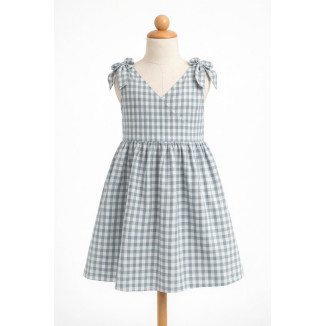 Vestido De Niña Gris De Cuadros Con Cuello Pico Color Gris