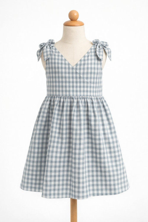 Vestido De Niña Gris De Cuadros Con Cuello Pico Color Gris