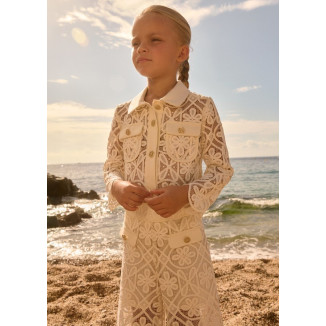 Traje Pantalon Culotte Guipur Crema