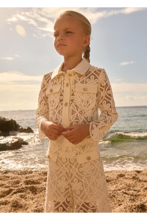 Traje Pantalon Culotte Guipur Crema