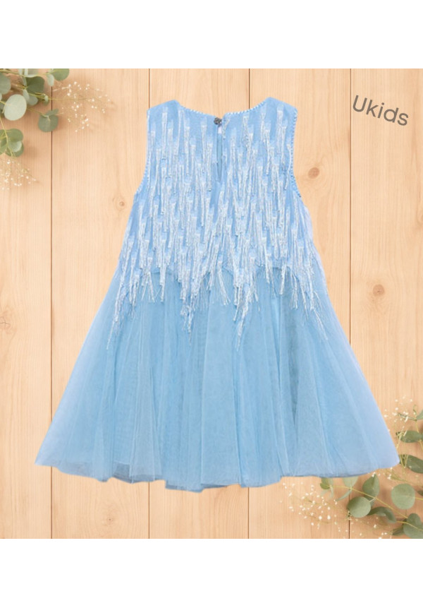 Vestido Flecos Fantasia Celeste