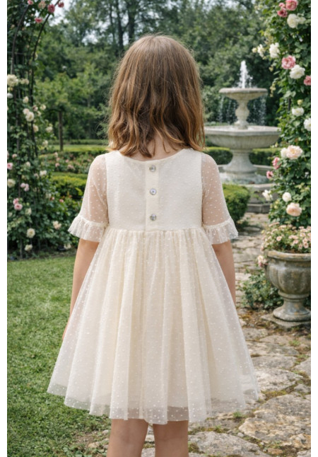 Vestido Tul Plumeti Básico sin fajín color blanco