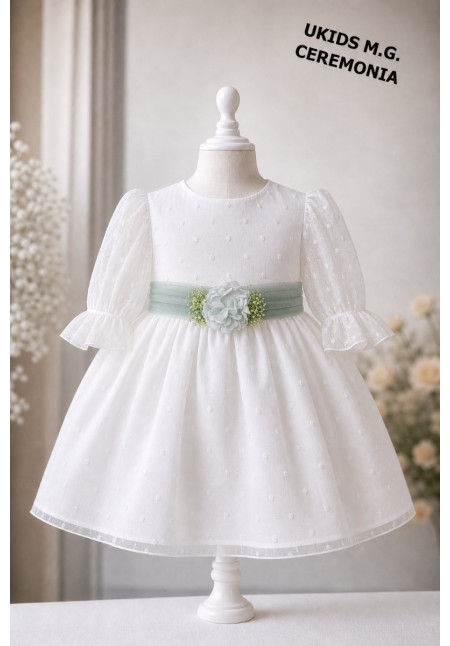 VESTIDO CEREMONIA PLUMETI GASA M/FRANCESA TUL VERDE