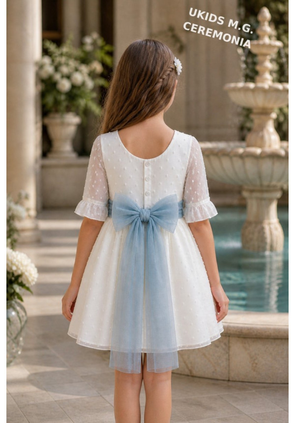 VESTIDO NIÑA CEREMONIA PLUMETI GASA M/FRANCESA TUL AZUL