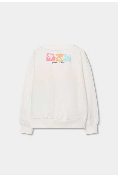 Sudadera Felpa Con Bandas Niña Blanco