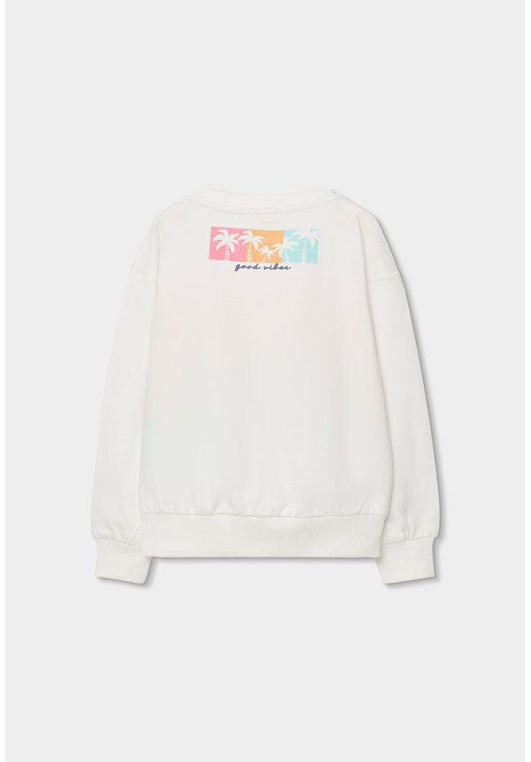 Sudadera Felpa Con Bandas Niña Blanco