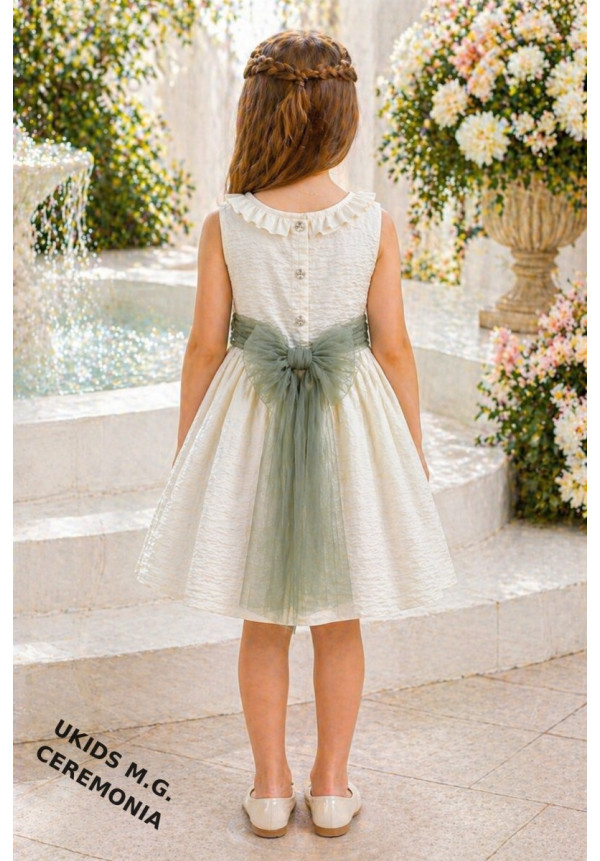 Vestido Bambula sin mangas Lazo Tul verde