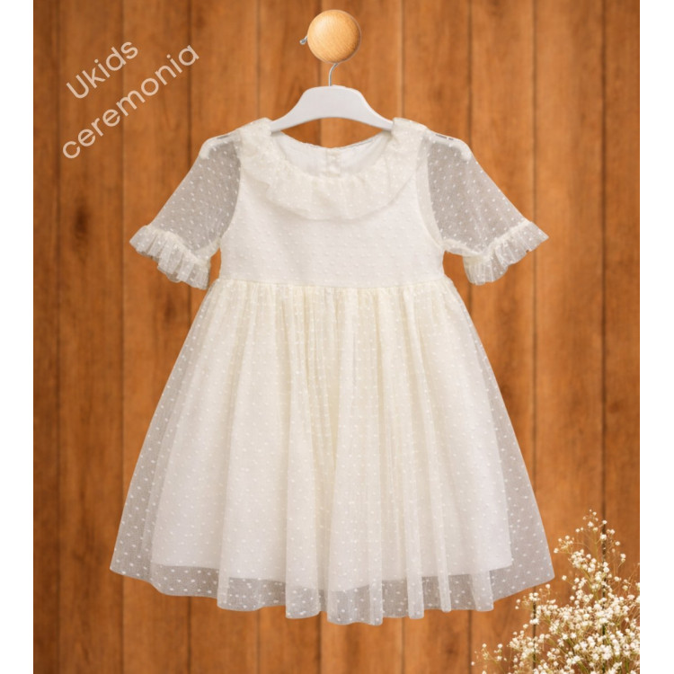 Vestido Tul Plumeti Básico sin fajín color blanco