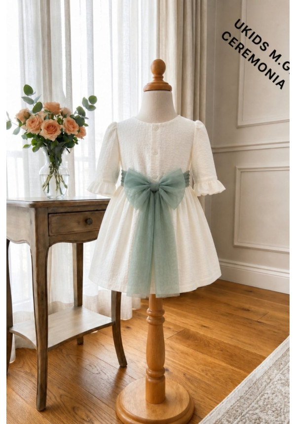 Vestido Bambula sin mangas Lazo tul Verde