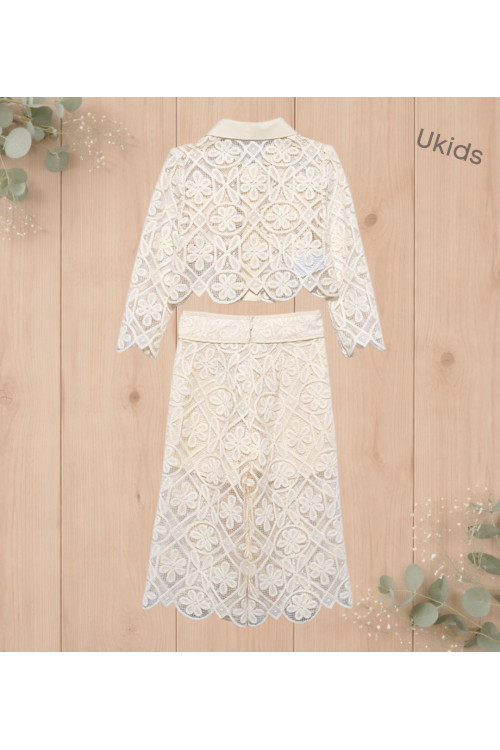 Traje Pantalon Culotte Guipur Crema