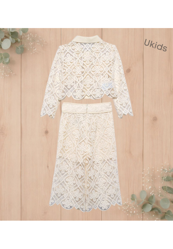 Traje Pantalon Culotte Guipur Crema
