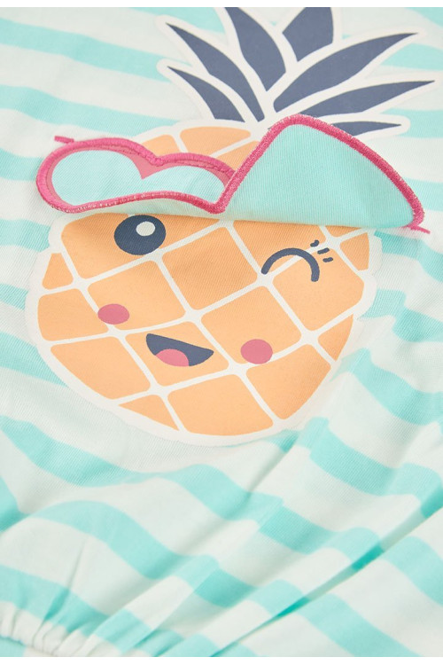 Conjunto Camiseta Punto Listada Y Bermudas Punto Flamé Niña Azul