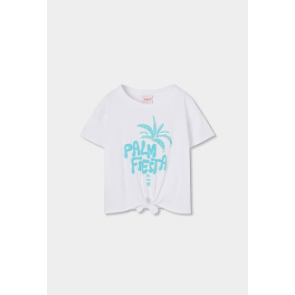 Conjunto Camiseta Punto Manga Corta Y Falda Bambula Niña Blanco