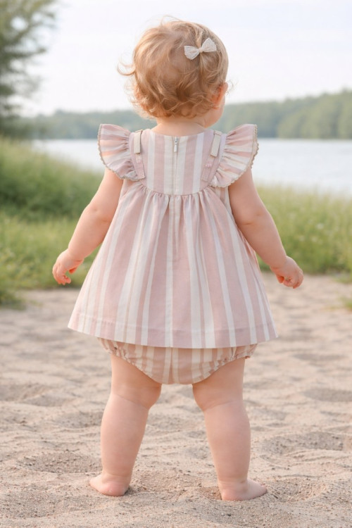 Vestido Bebe Con Braguita Art.0327 'Familia Porcelana' Rosa Empolvado