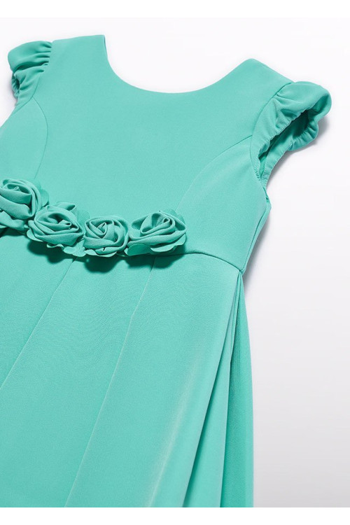 Vestido Crepe Detalle Flores Agua