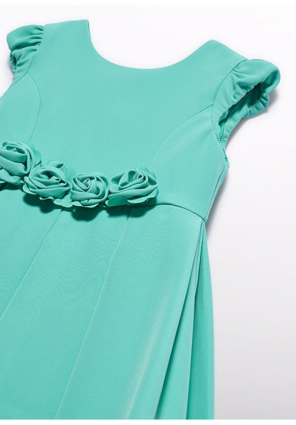Vestido Crepe Detalle Flores Agua