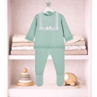 Conjunto. Jubón 003-123461 + Polaina Verde Agua/Blanco
