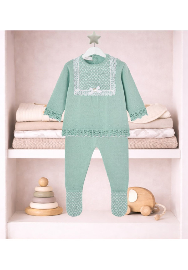 Conjunto. Jubón 003-123461 + Polaina Verde Agua/Blanco
