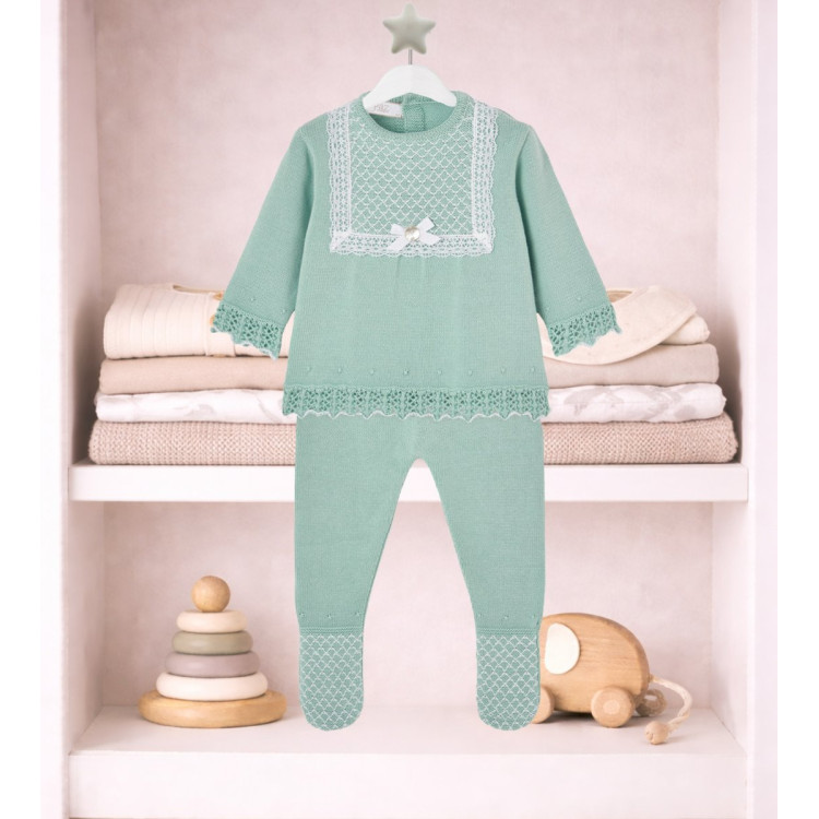 Conjunto. Jubón 003-123461 + Polaina Verde Agua/Blanco