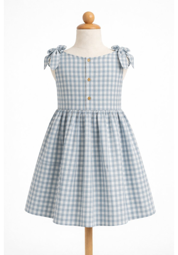 Vestido De Niña Gris De Cuadros Con Cuello Pico Color Gris