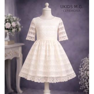 Vestido Niña Ceremonia Tul.  Color beige