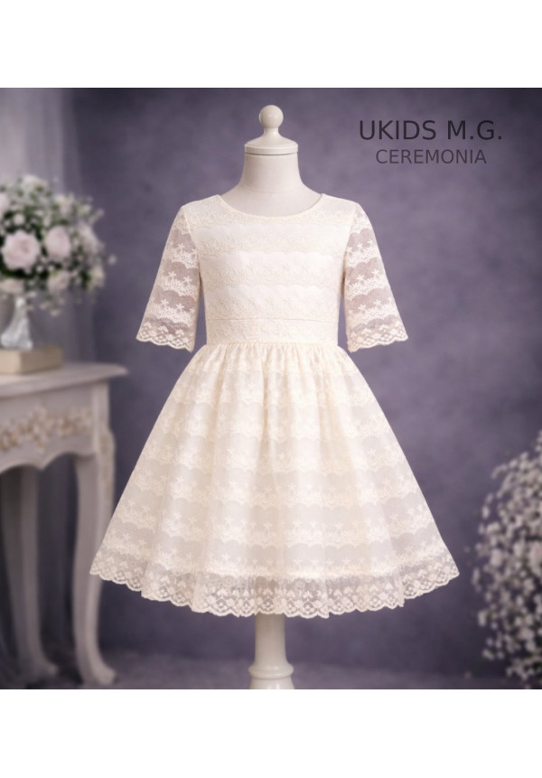Vestido Niña Ceremonia Tul.  Color beige