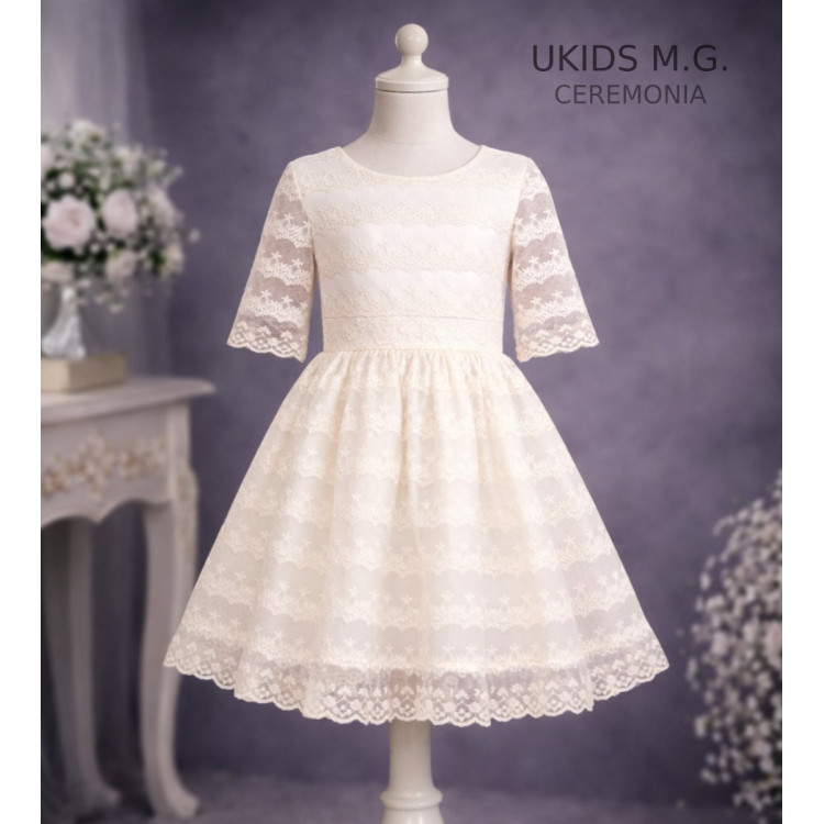 Vestido Niña Ceremonia Tul.  Color beige