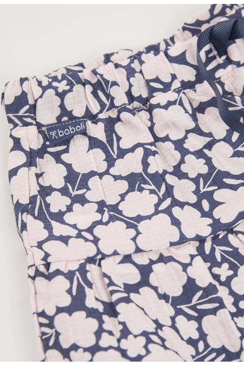 Conjunto Blusa Viscosa Y Falda-Pantalón Viscosa Flores Niña Azul Y Rosa