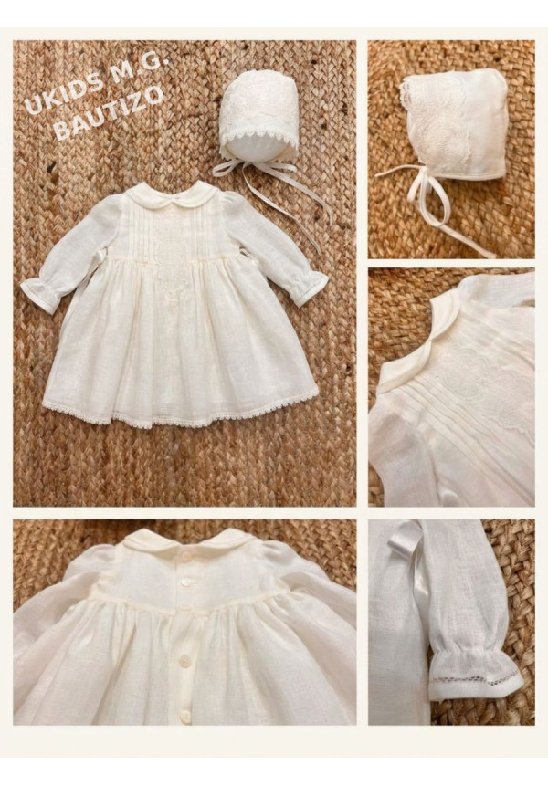 Vestido Lorzas Hilo Manga Francesa con Capota