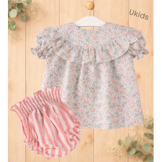 Conjunto Blusa Liberty + Braga Rayas Bebé Niña Color Rosa
