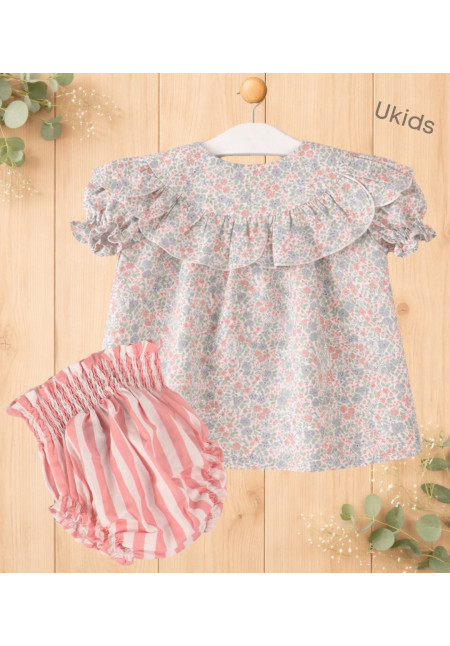 Conjunto Blusa Liberty + Braga Rayas Bebé Niña Color Rosa
