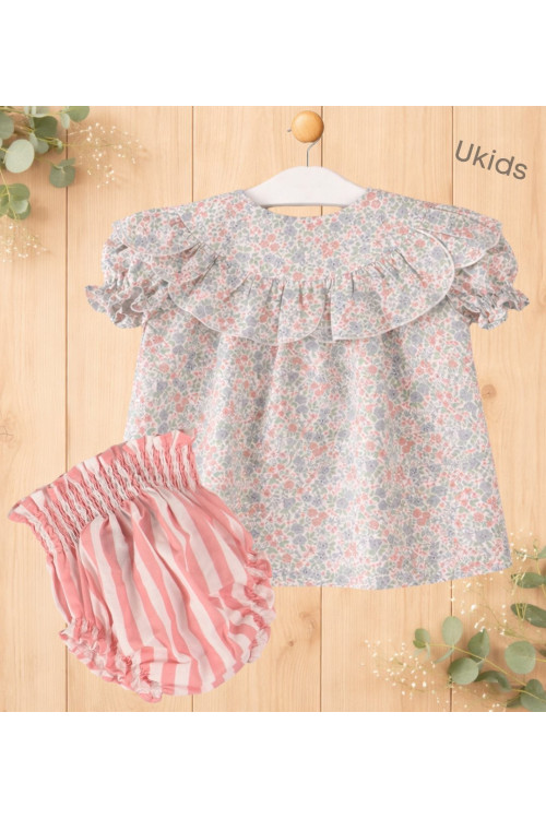 Conjunto Blusa Liberty + Braga Rayas Bebé Niña Color Rosa
