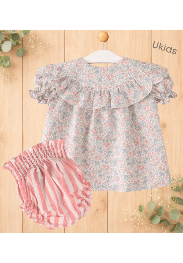 Conjunto Blusa Liberty + Braga Rayas Bebé Niña Color Rosa