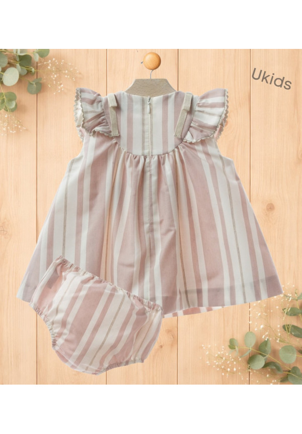 Vestido Bebe Con Braguita Art.0327 'Familia Porcelana' Rosa Empolvado