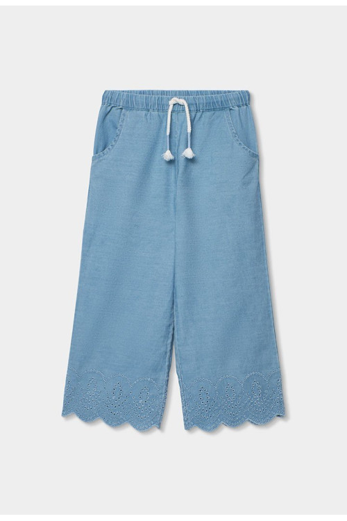 Conjunto Top Denim Bordado Y Pantalón Denim Niña Azul