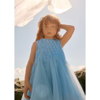 Vestido Flecos Fantasia Celeste