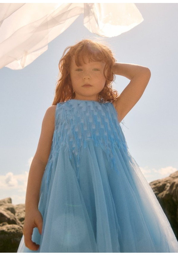 Vestido Flecos Fantasia Celeste