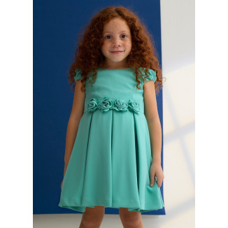 Vestido Crepe Detalle Flores Agua