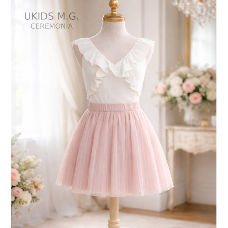 Blusa Satén Orithia + Falda Plisada  Color Rosa Empolvado