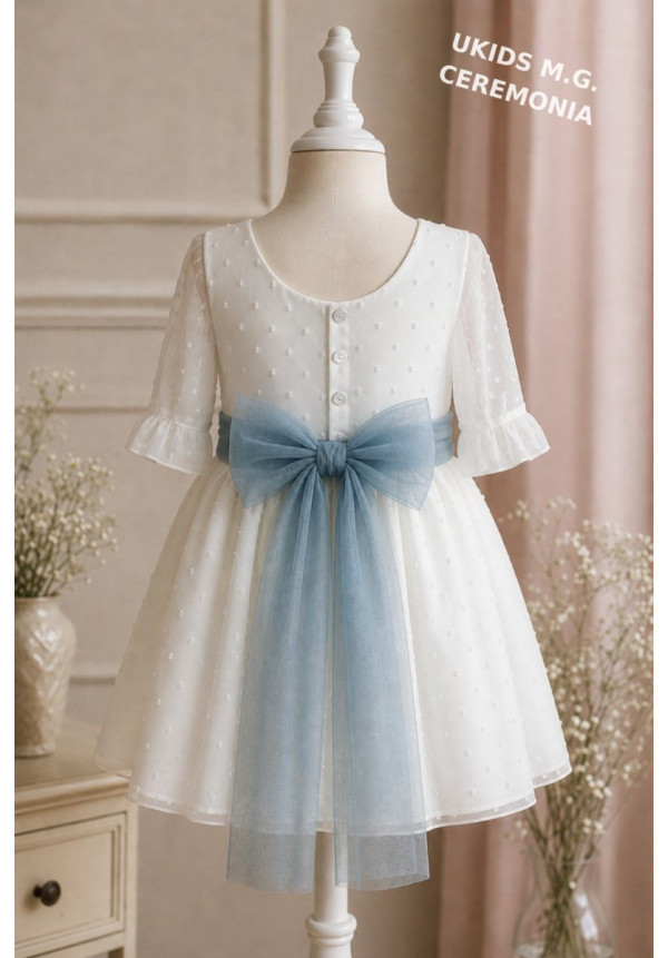 VESTIDO NIÑA CEREMONIA PLUMETI GASA M/FRANCESA TUL AZUL