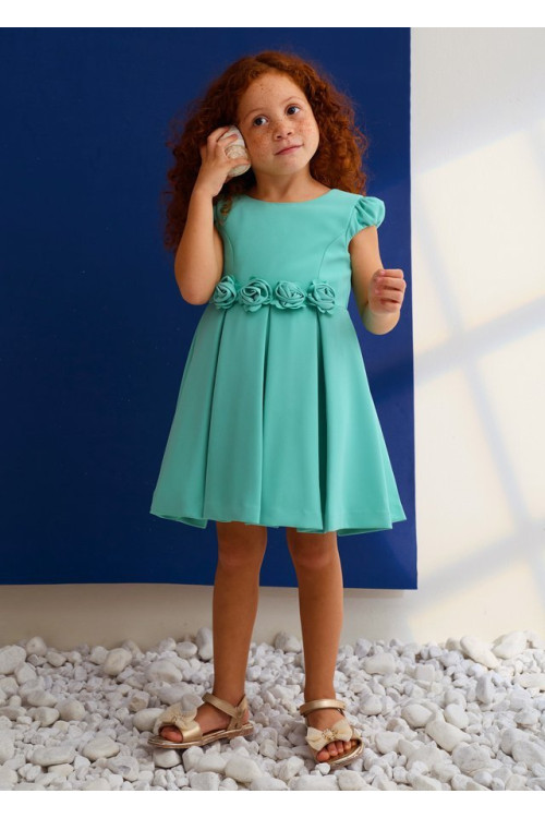 Vestido Crepe Detalle Flores Agua