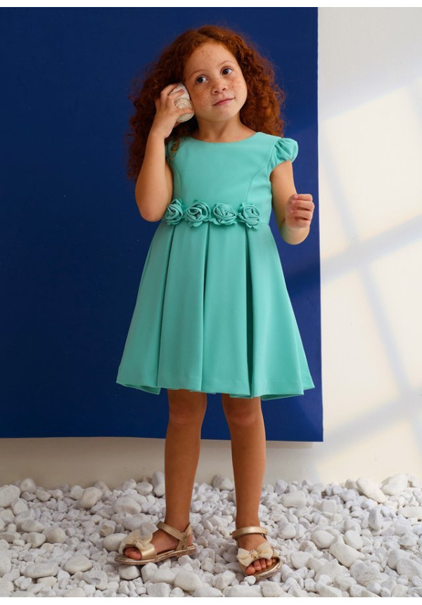 Vestido Crepe Detalle Flores Agua