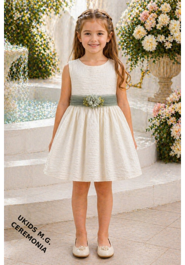 Vestido Bambula sin mangas Lazo Tul verde