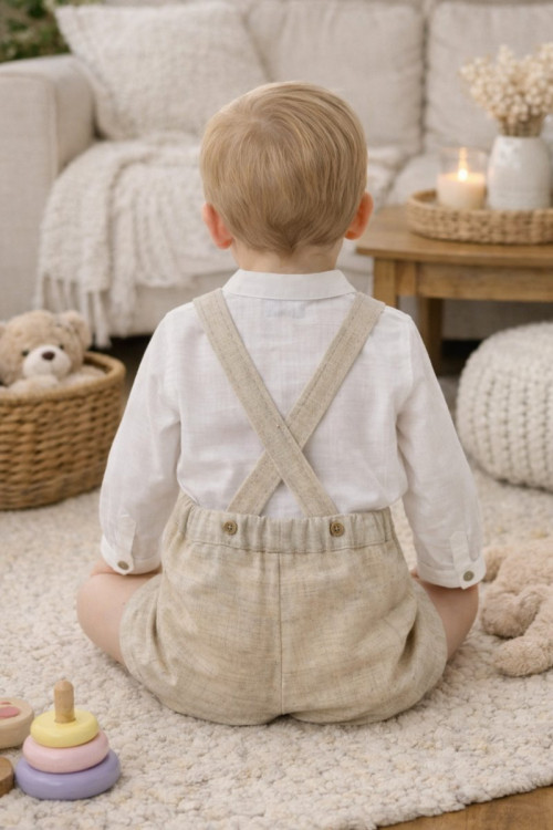 Conjunto Bebe Manga Larga Con Pantalon Art.0351 'Familia Porcelana' Lino Rosa