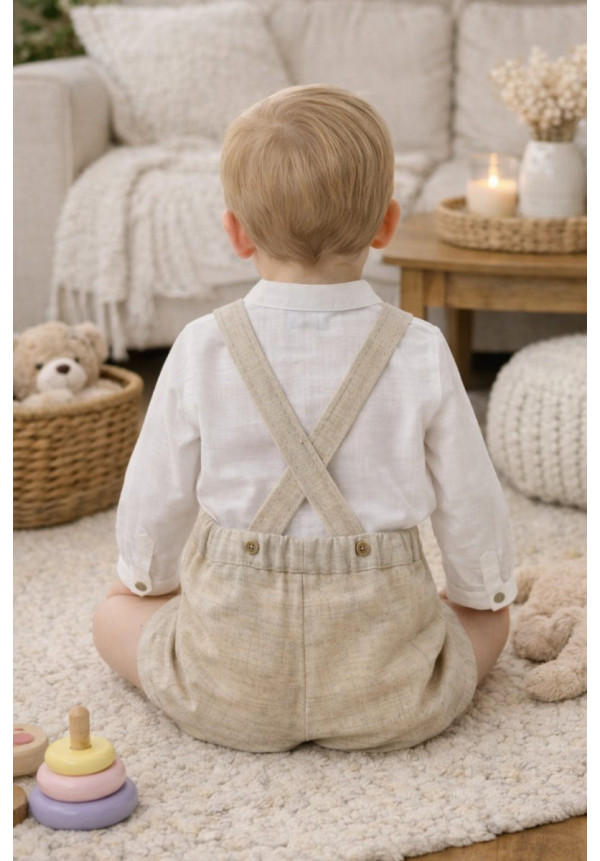Conjunto Bebe Manga Larga Con Pantalon Art.0351 'Familia Porcelana' Lino Rosa