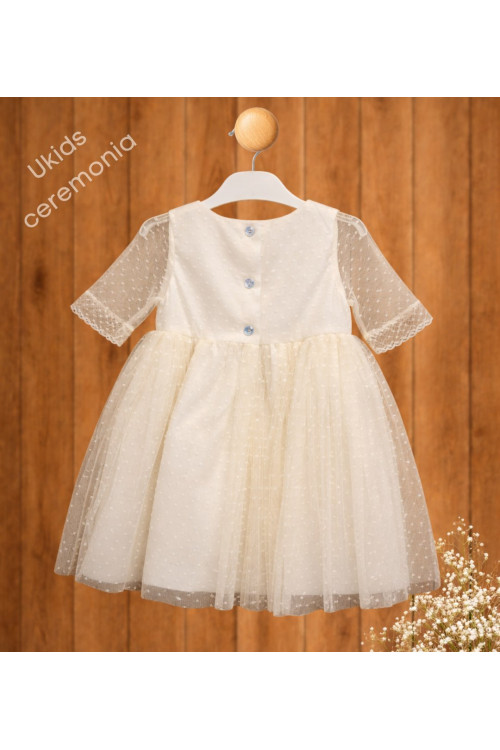 Vestido Tul Plumeti Básico sin fajín color blanco