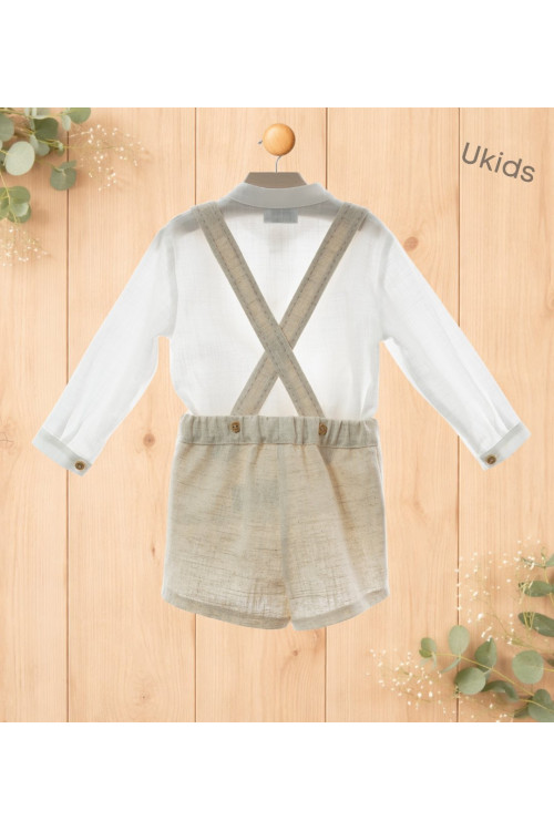 Conjunto Bebe Manga Larga Con Pantalon Art.0351 'Familia Porcelana' Lino Rosa