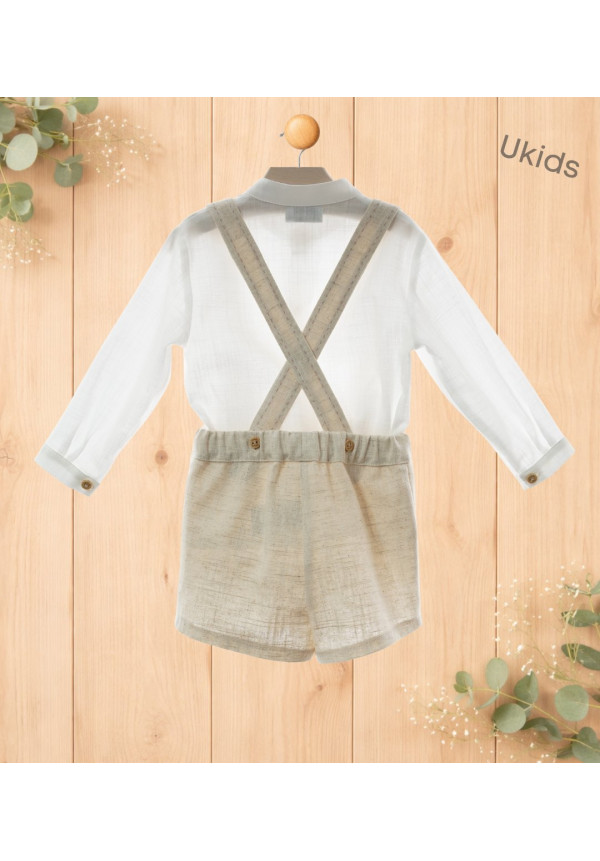 Conjunto Bebe Manga Larga Con Pantalon Art.0351 'Familia Porcelana' Lino Rosa