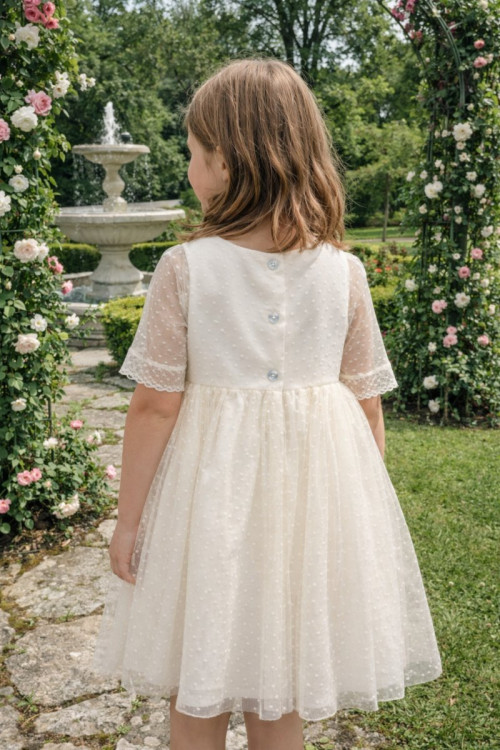 Vestido Tul Plumeti Básico sin fajín color blanco